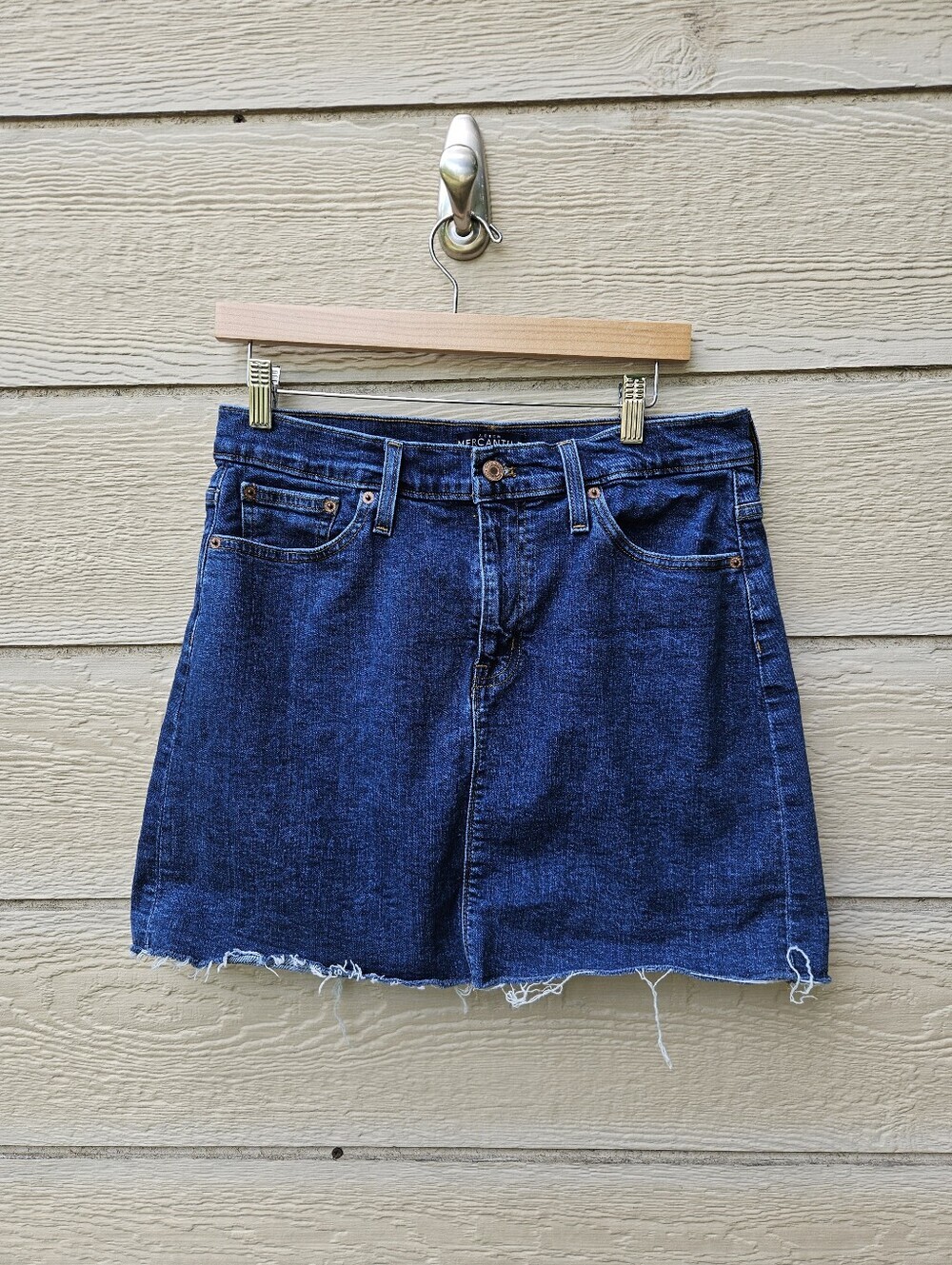 J. Crew Mercantile Raw Edge Denim Mini Skirt dark wash size 8